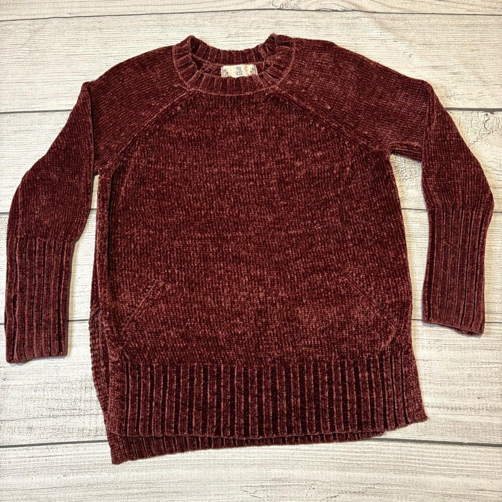 Pink‎ Rose Women's Rust Chenille Knit Sweater Crewneck Ribbed Hem Size XS